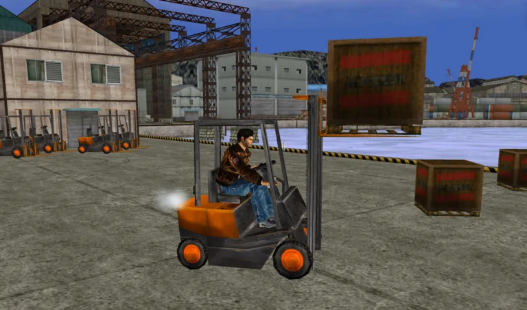 Driving a forklift at the harbor